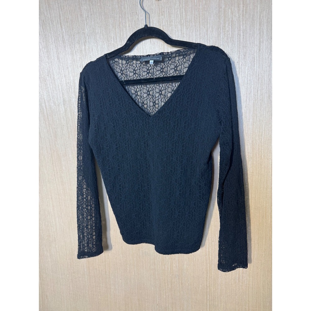 Stripe by Rayure Paris GEORGES Black Floral Lace V-Neck Long Sleeve Top Size 5